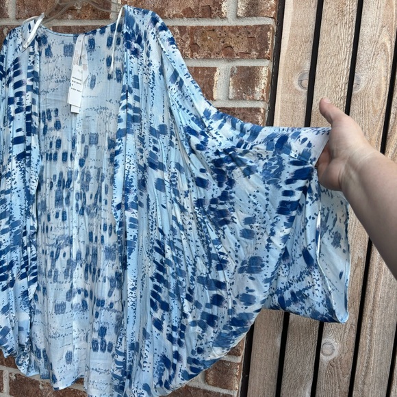 Melissa Mccarthy Seven7 Plus 1X Blue Brushstroke Patterned Open Front Shrug New! - Picture 4 of 6